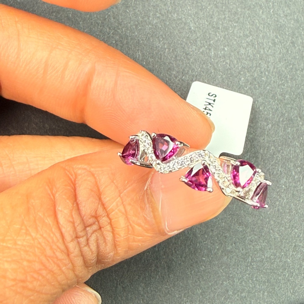 Natural Rhodolite Rhodium Over Sterling Silver Ring - Picture 6 of 8